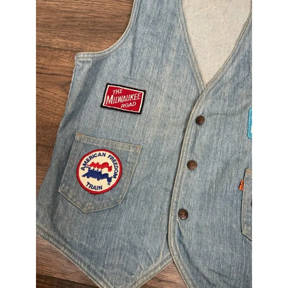 Vintage Levi's Orange Tab Medium Denim Jean Vest 70s 80’s Western Biker Patches